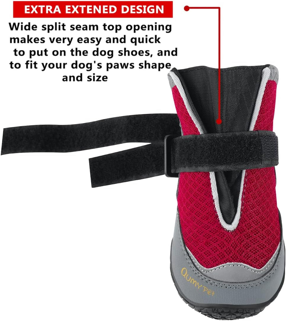 2PCS Dog Boots for Hot Pavement Shoes for Dogs Summer Heat Resistant Booties Mesh Breathable Skid-Resistant with Reflective Straps