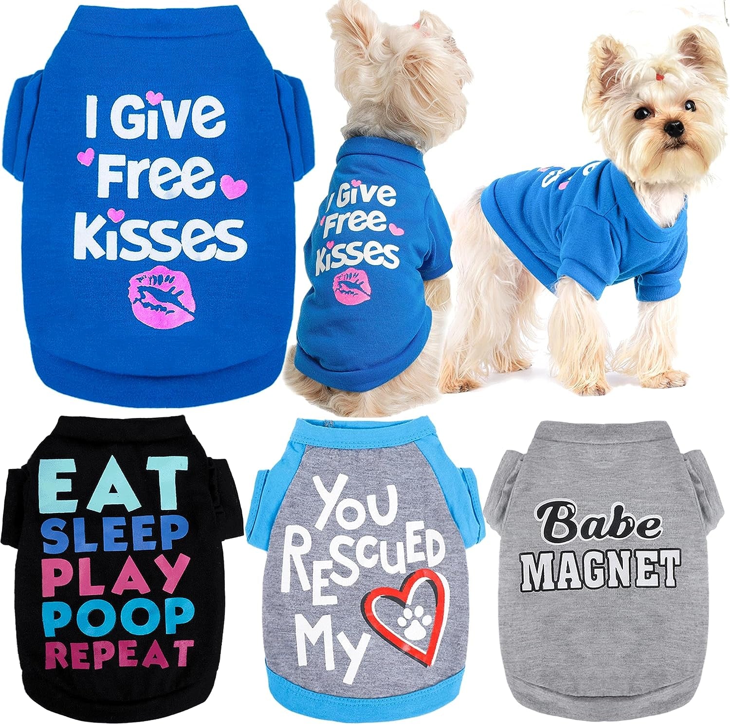4 Pieces Dog Shirt, Summer Dog Clothes for Small Dogs Boy, Funny Printed Cool Dog Clothes for Male Dog Cute Pet Puppy Tshirts Clothing Outfits,Cat Apparel,For Teacup,Chihuahua,Yorkie,Small,Blue