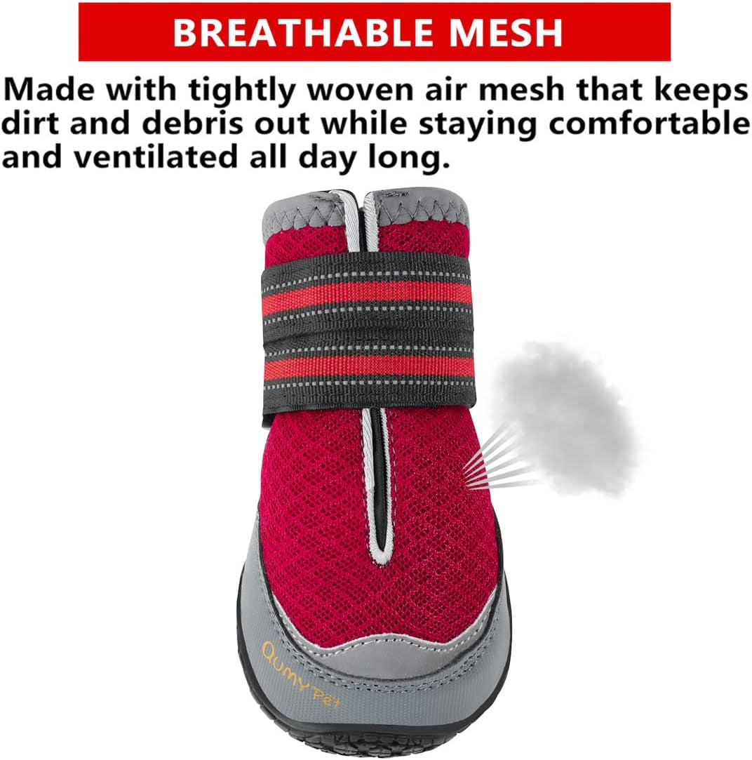 2PCS Dog Boots for Hot Pavement Shoes for Dogs Summer Heat Resistant Booties Mesh Breathable Skid-Resistant with Reflective Straps