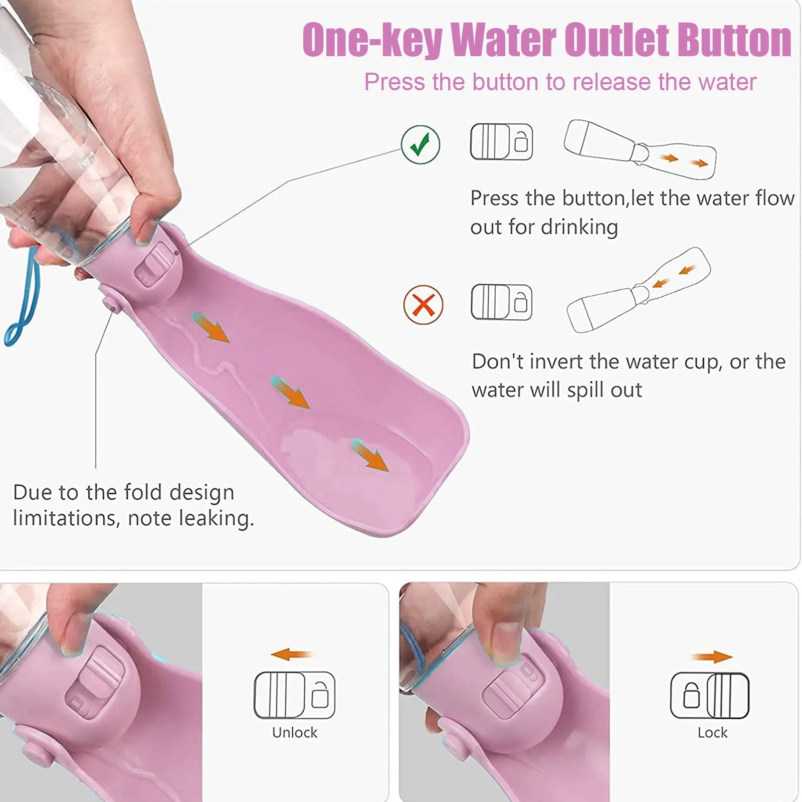 Dog Water Bottle, 4 in 1 Portable Foldable Dog Water Dispenser with Food Storage and Dog Poop Bag Storage for Pets Outdoor Walking Hiking Travel