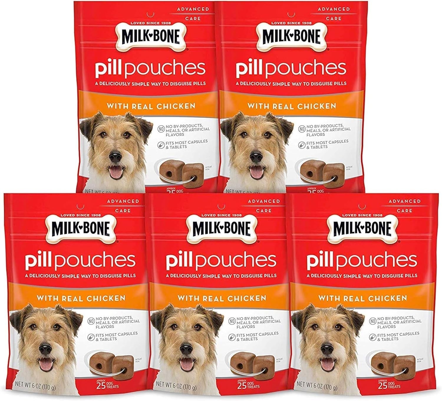 Pill Pouches with Real Chicken Dog Treats, 6 Ounce Bag (Pack of 5)