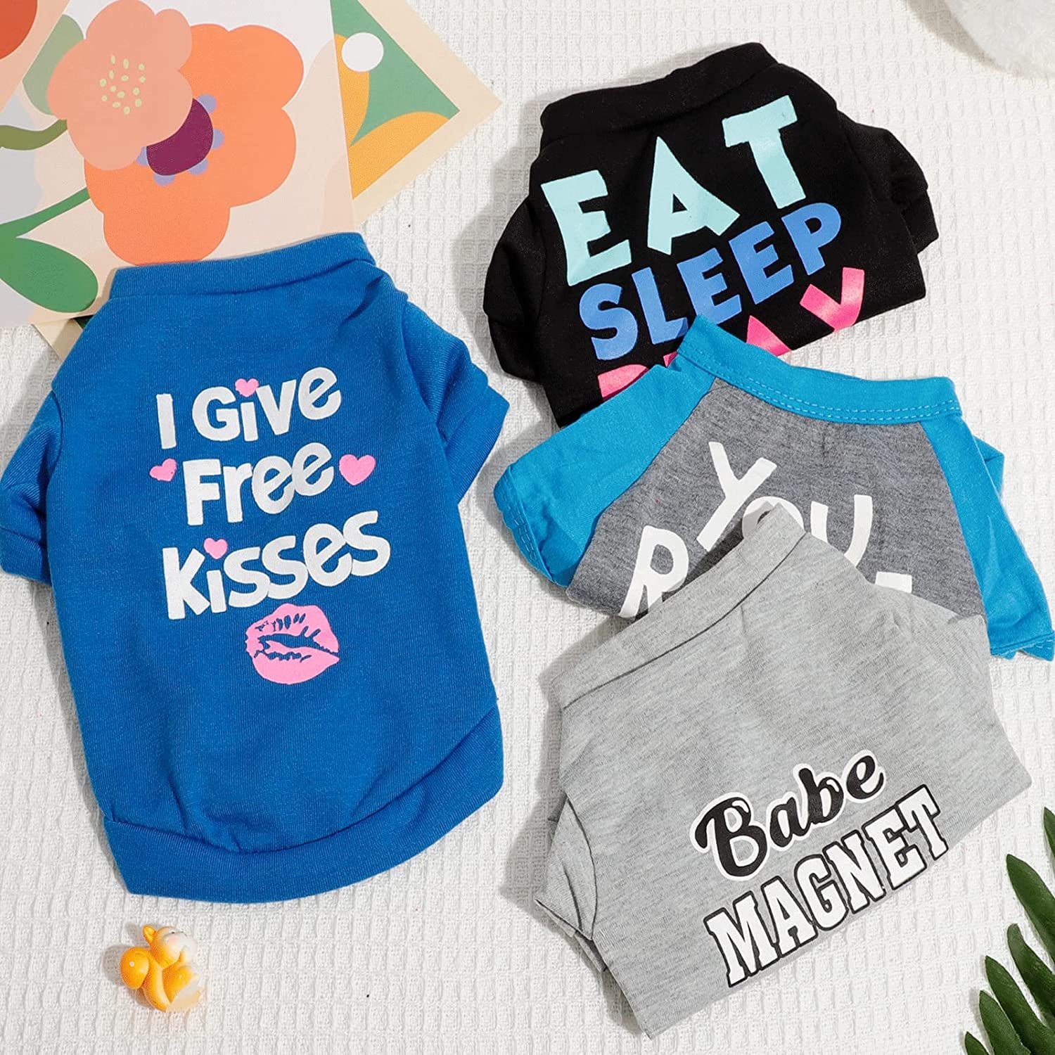 4 Pieces Dog Shirt, Summer Dog Clothes for Small Dogs Boy, Funny Printed Cool Dog Clothes for Male Dog Cute Pet Puppy Tshirts Clothing Outfits,Cat Apparel,For Teacup,Chihuahua,Yorkie,Small,Blue