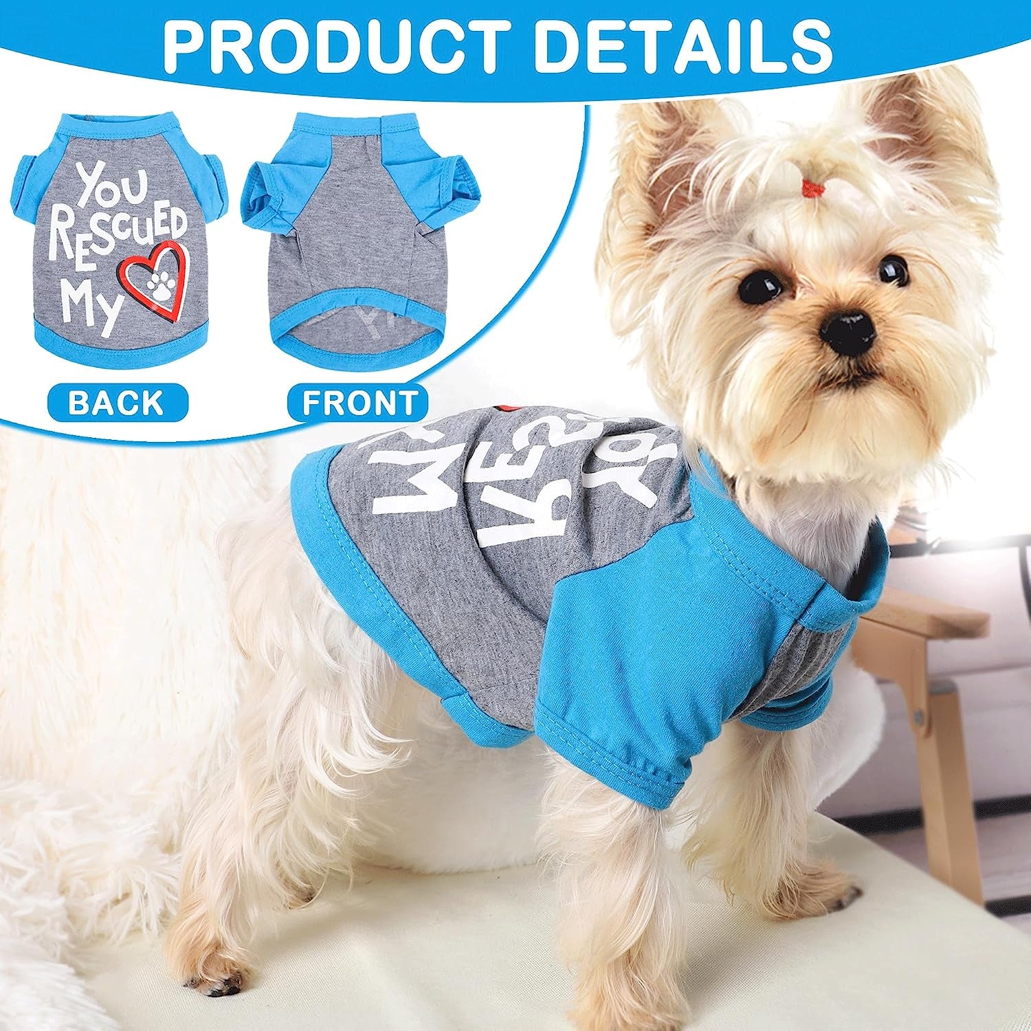 4 Pieces Dog Shirt, Summer Dog Clothes for Small Dogs Boy, Funny Printed Cool Dog Clothes for Male Dog Cute Pet Puppy Tshirts Clothing Outfits,Cat Apparel,For Teacup,Chihuahua,Yorkie,Small,Blue