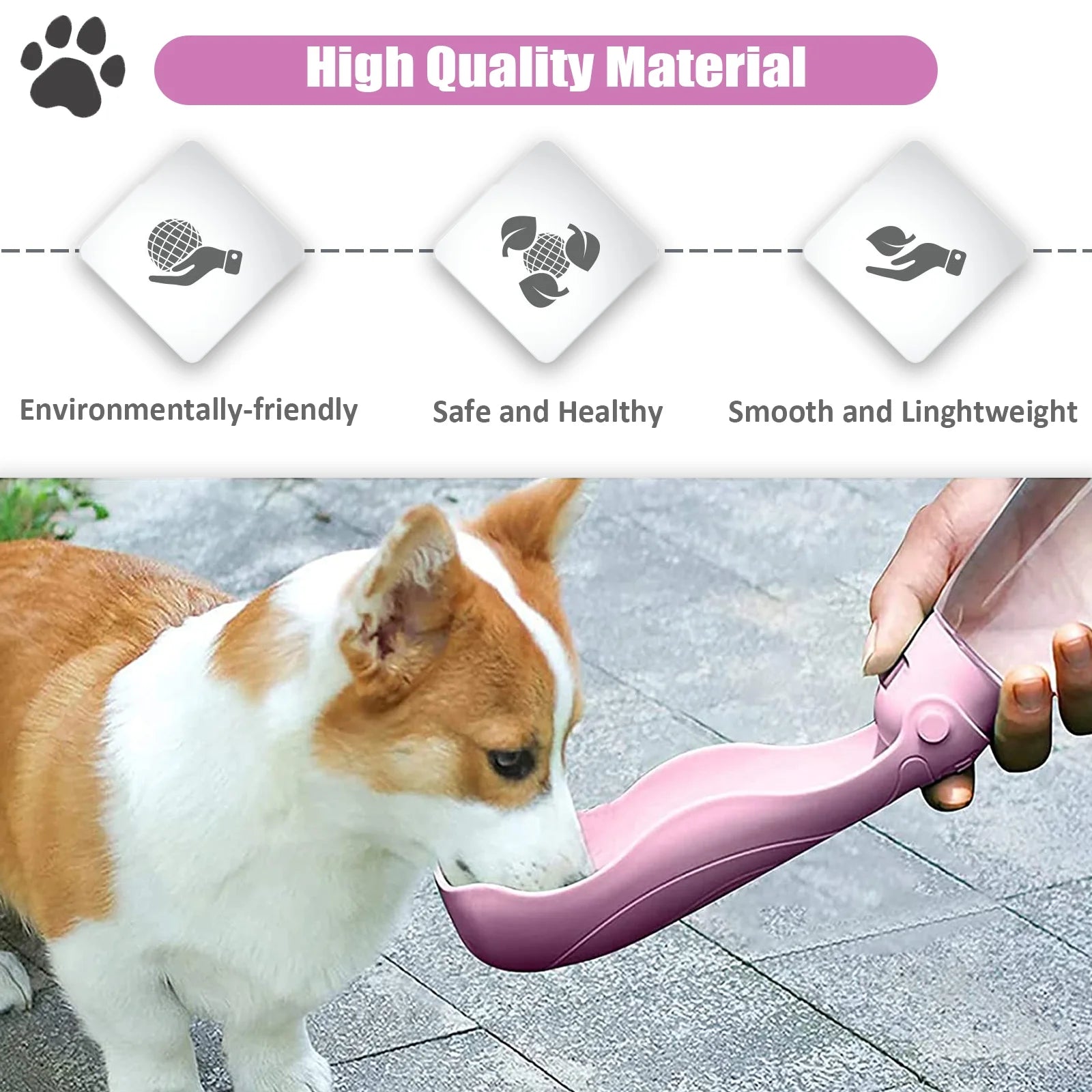 Dog Water Bottle, 4 in 1 Portable Foldable Dog Water Dispenser with Food Storage and Dog Poop Bag Storage for Pets Outdoor Walking Hiking Travel