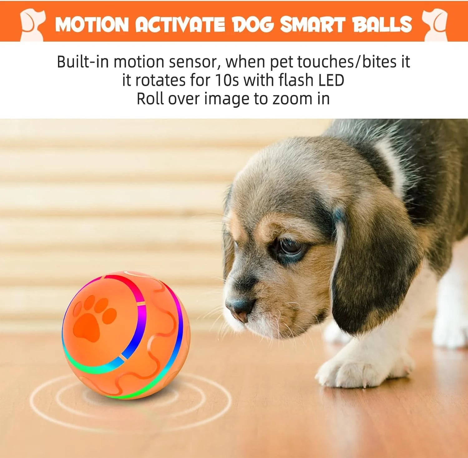 Peppy Pet Interactive Dog Ball – LED, Motion-Activated, USB Rechargeable