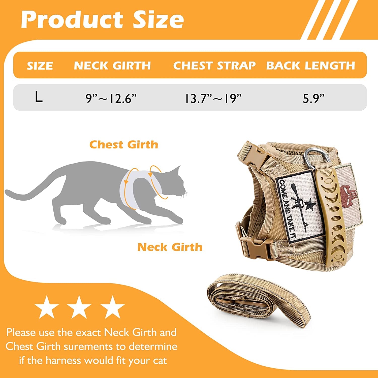 Tactical Cat Harness & Leash Set – Escape-Proof, Adjustable, Padded (Khaki)