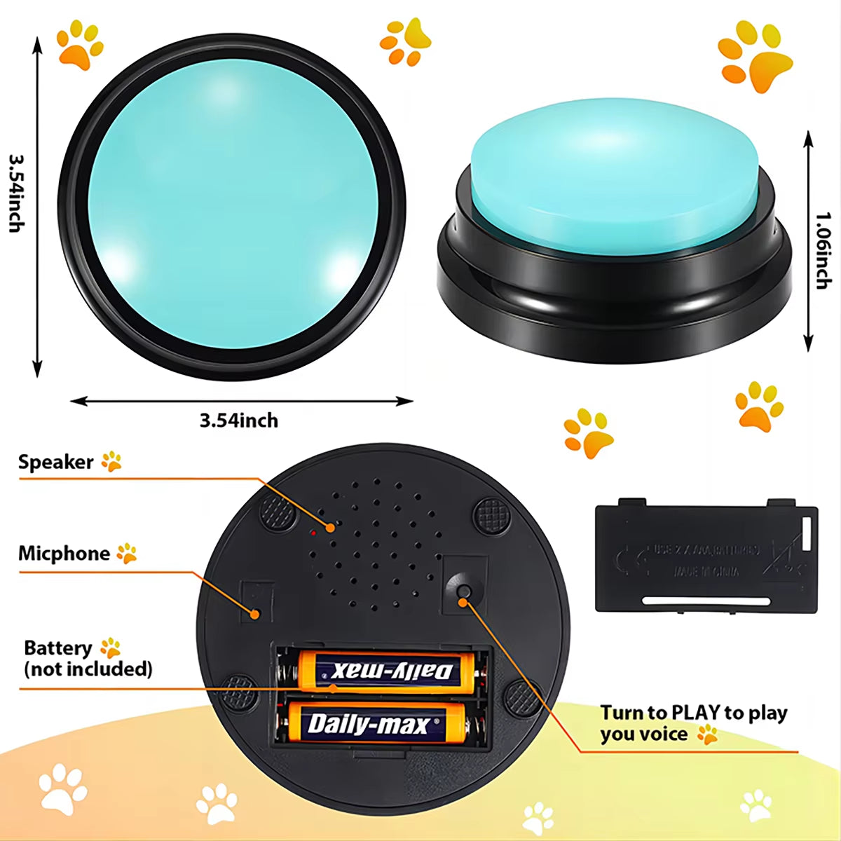 Recordable Talking Pet Buttons – Interactive & Portable Dog Training Toy