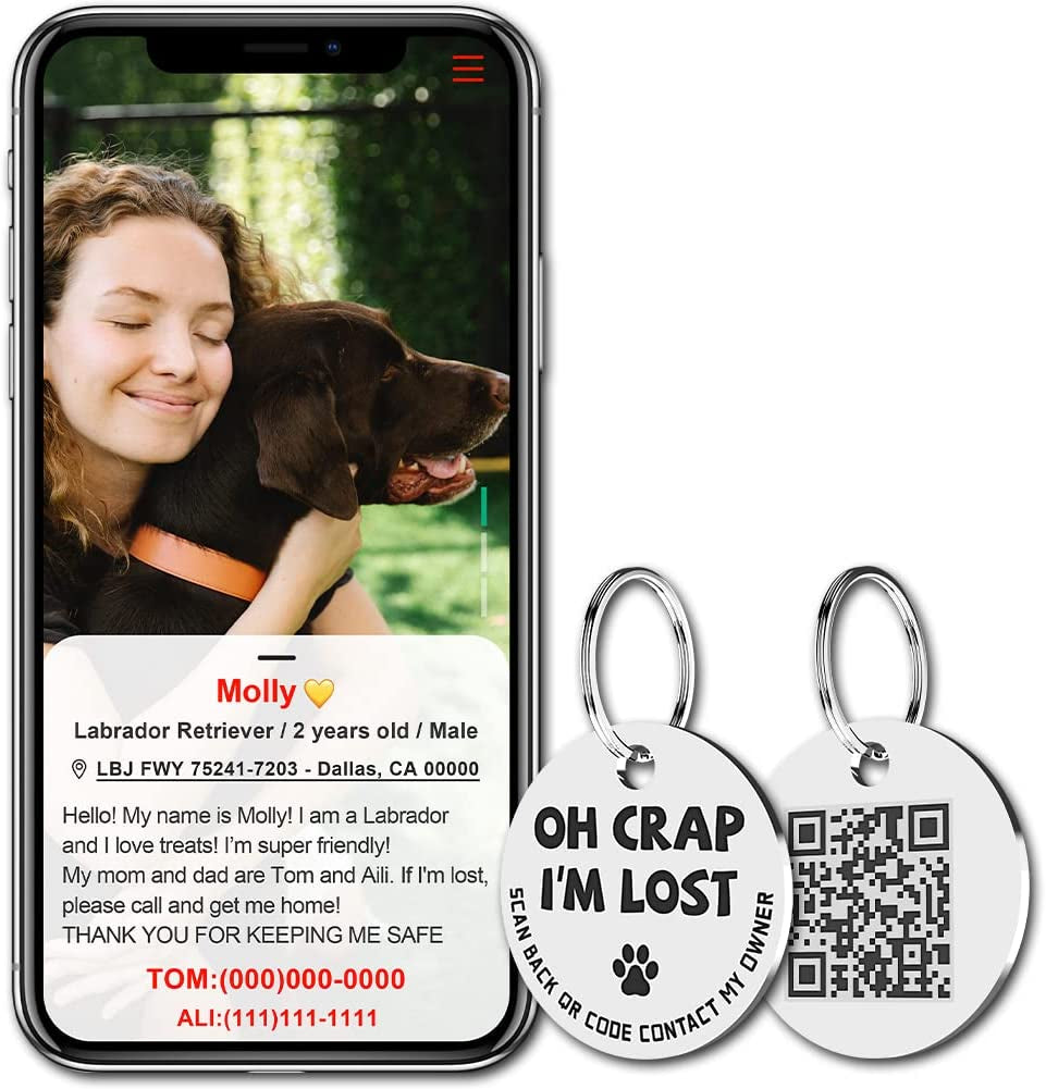 Stainless Steel QR Code Pet ID Tag – Instant Location Alerts & Online Profile