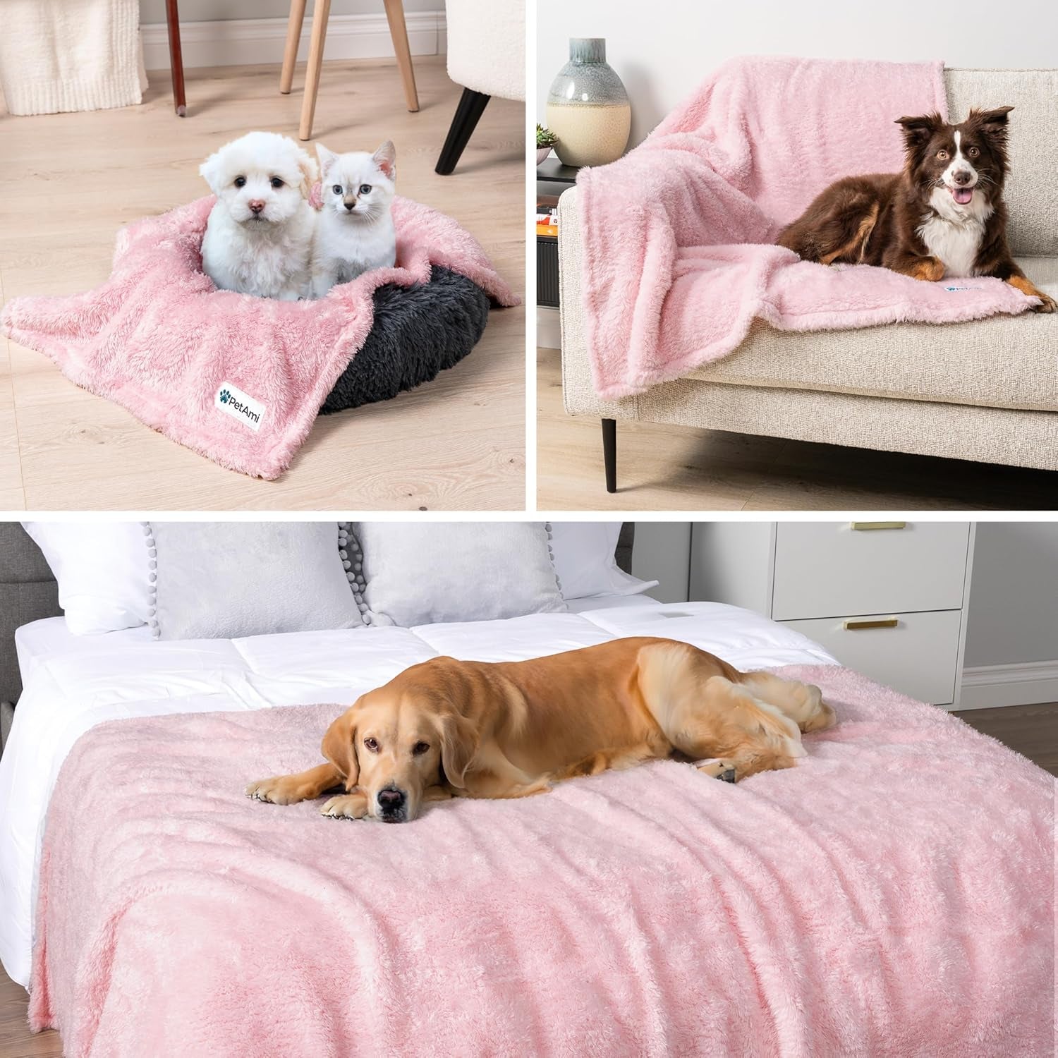 Fluffy Waterproof Dog Blanket – Soft Sherpa, Reversible, Washable (Pink Blush, 24x32