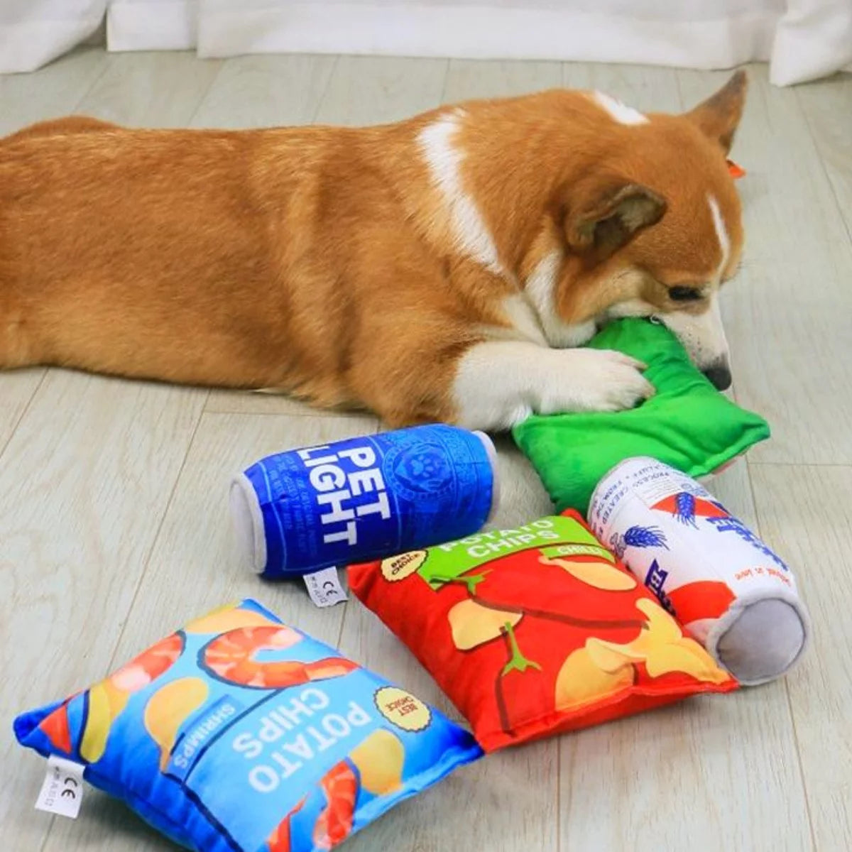 2-Pack Plush Squeaky Dog Toys – Beer Can & Chicken Leg Chew Set