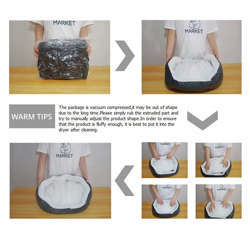 Plush Dog & Cat Bed – Thickened PP Cotton Cave Sofa for Small Pets