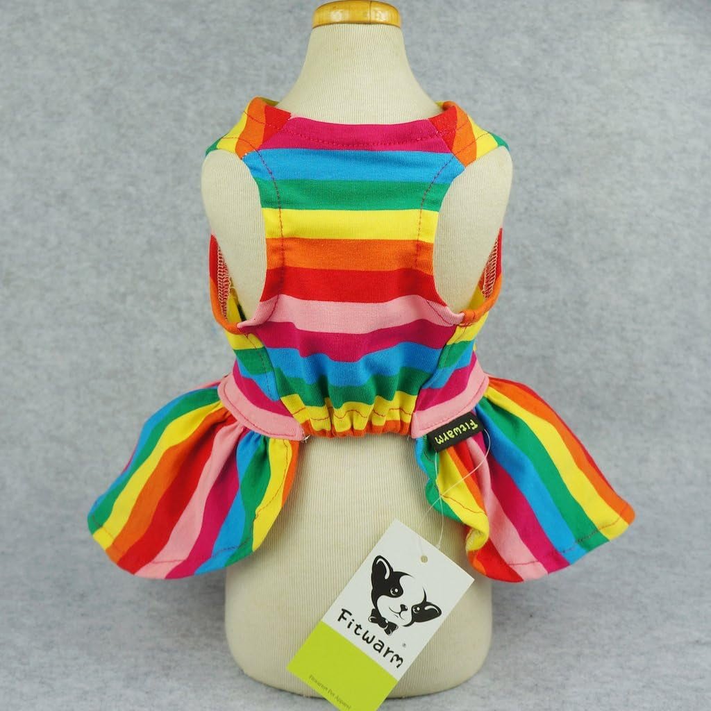 Rainbow Striped Dog Dress – Breathable Cotton, Summer Outfit (Small)