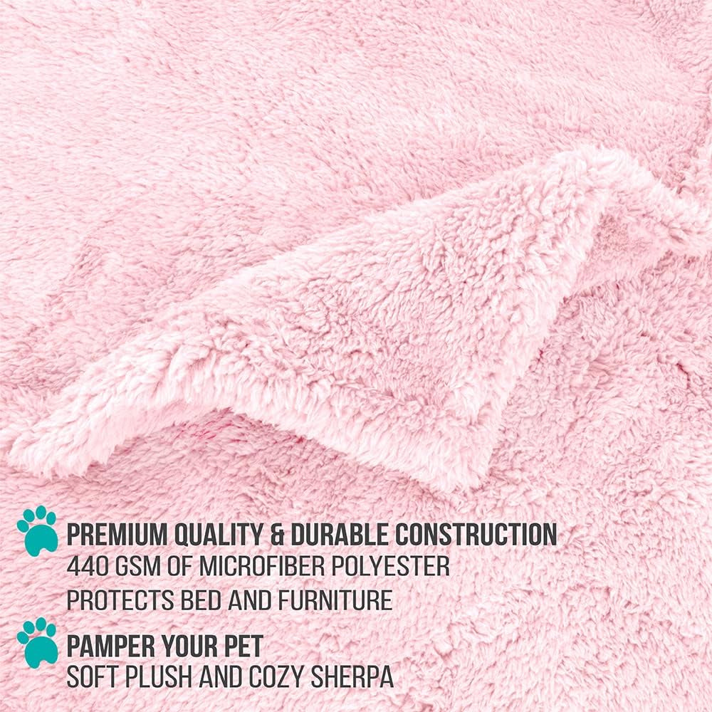 Fluffy Waterproof Dog Blanket – Soft Sherpa, Reversible, Washable (Pink Blush, 24x32