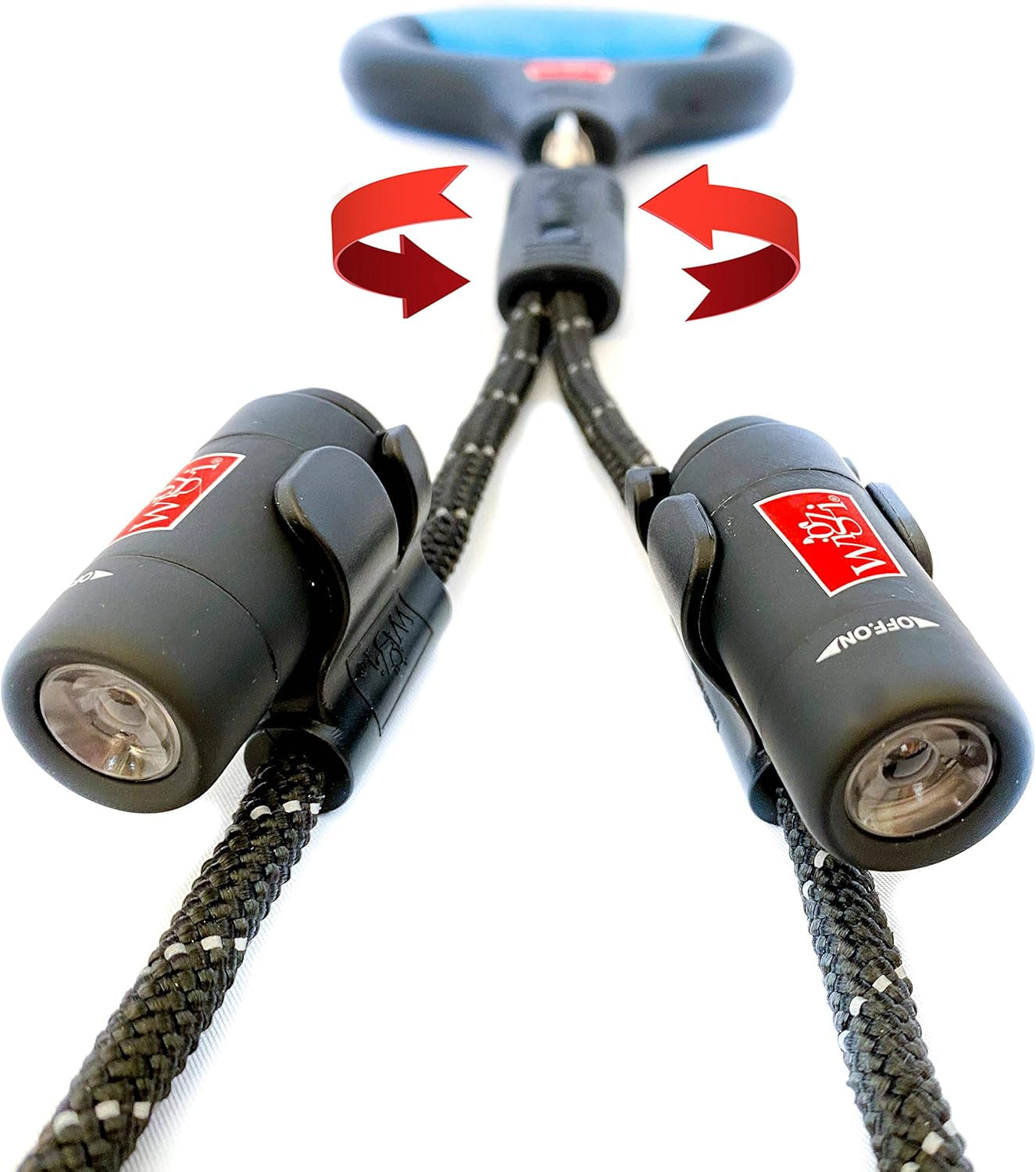 Dual Dog Leash – 360° Tangle-Free, Reflective, LED Lights, Gel Handle (Black, Med/Lrg)