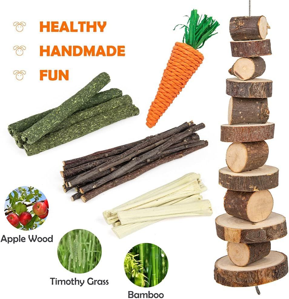 Natural Rabbit & Small Animal Chew Toys – Timothy Hay, Apple Wood, Handmade Treats