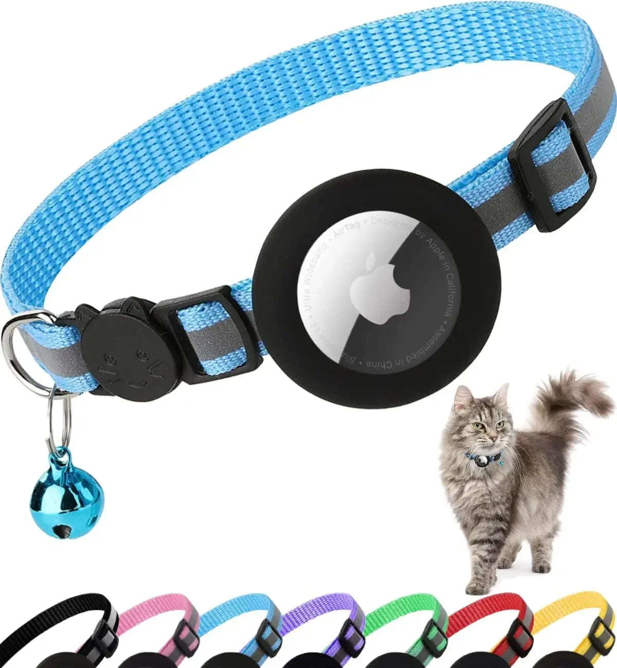 ATUBAN Breakaway Cat Collar – Reflective with AirTag Holder & Bell