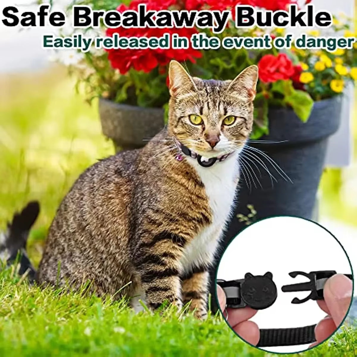 ATUBAN Breakaway Cat Collar – Reflective with AirTag Holder & Bell