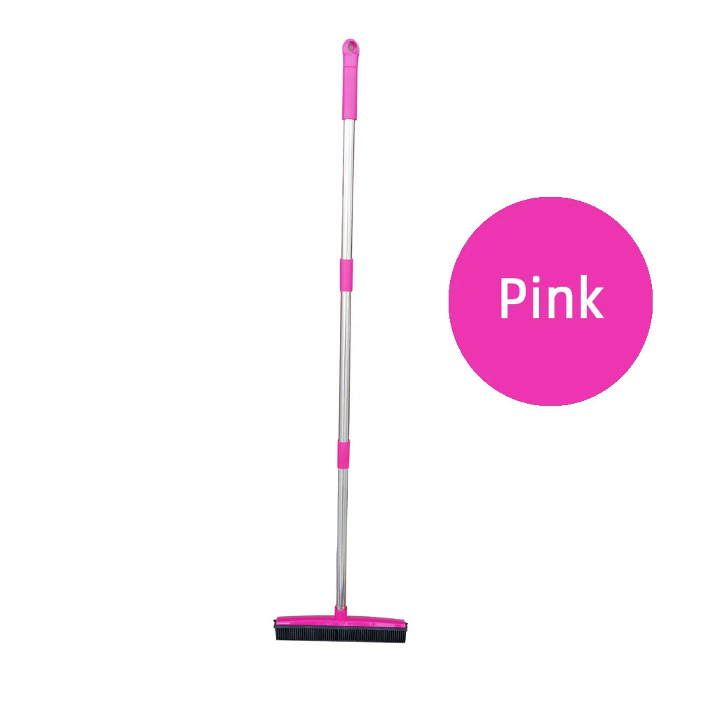 Pet Hair Rubber Broom – Carpet & Floor Cleaner with Squeegee & Hair Remover