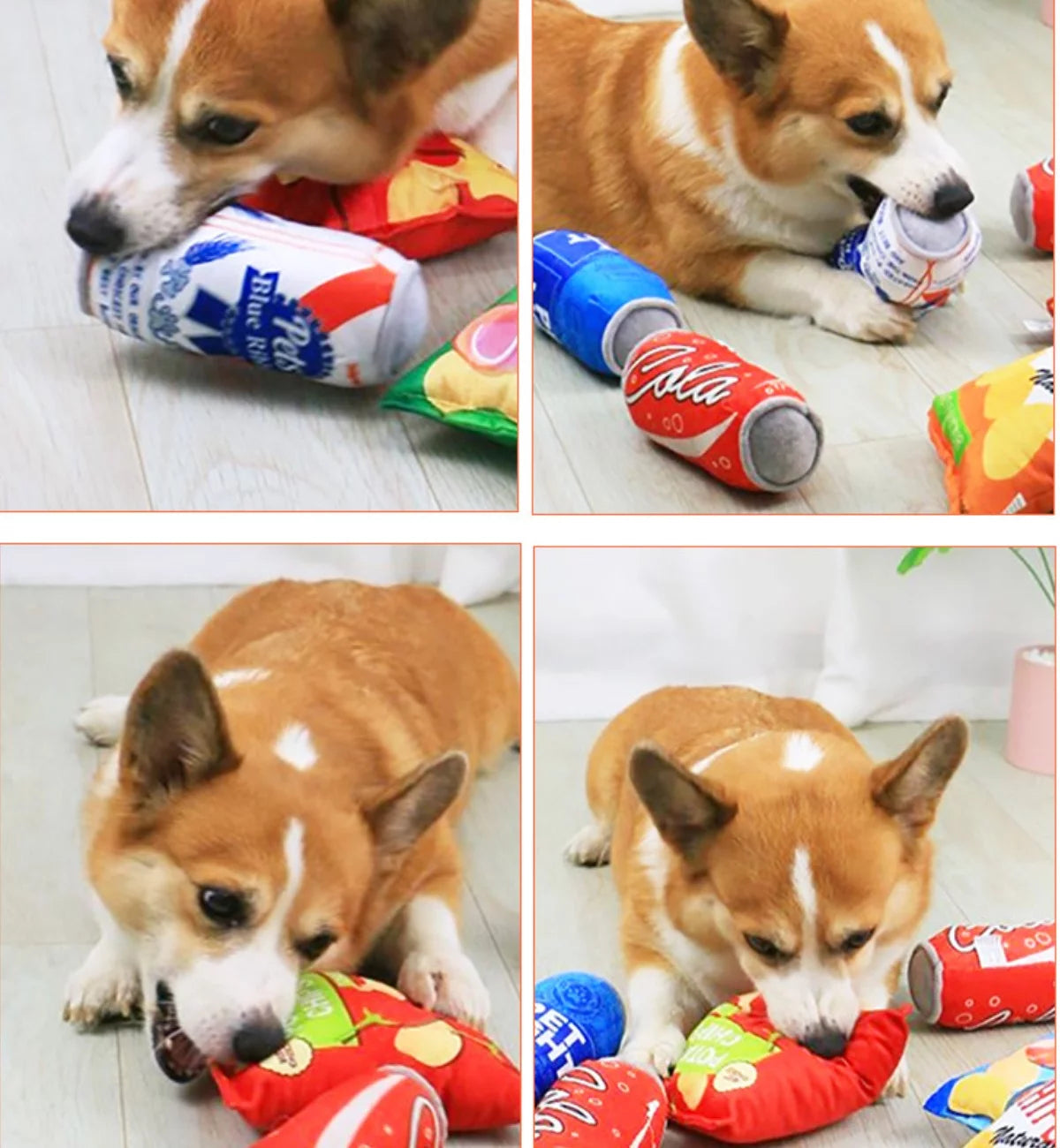 2-Pack Plush Squeaky Dog Toys – Beer Can & Chicken Leg Chew Set