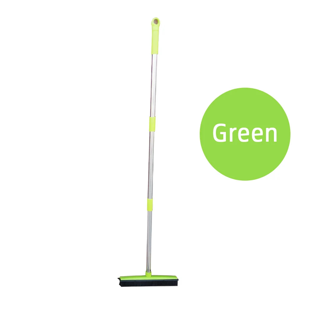 Pet Hair Rubber Broom – Carpet & Floor Cleaner with Squeegee & Hair Remover