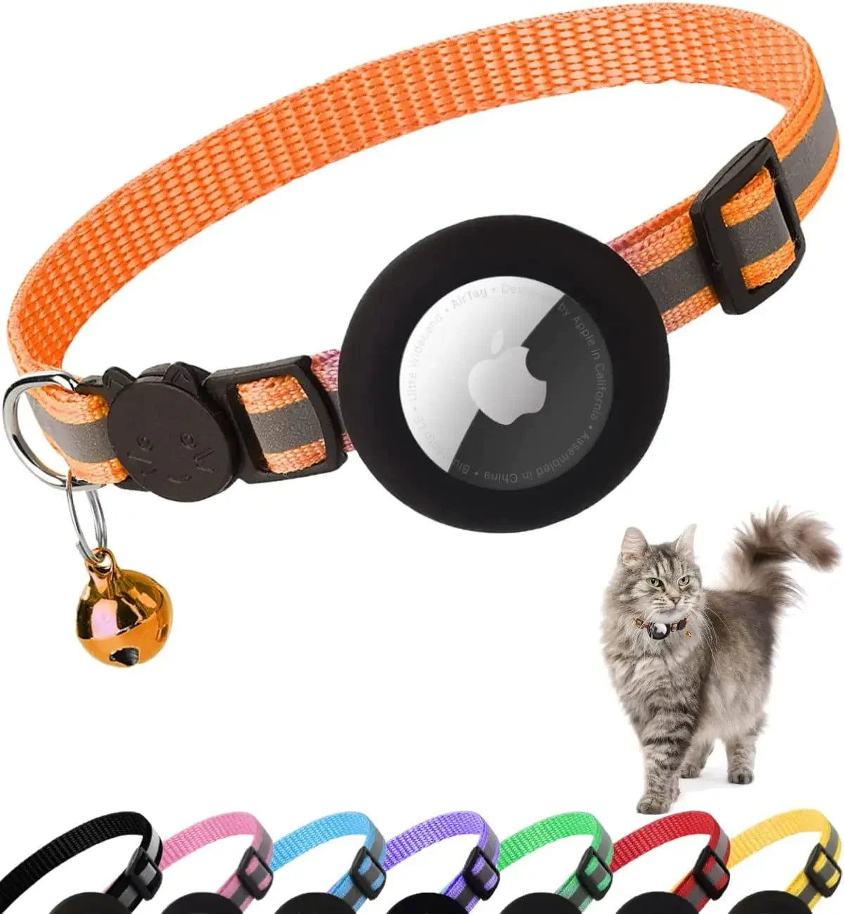 ATUBAN Breakaway Cat Collar – Reflective with AirTag Holder & Bell
