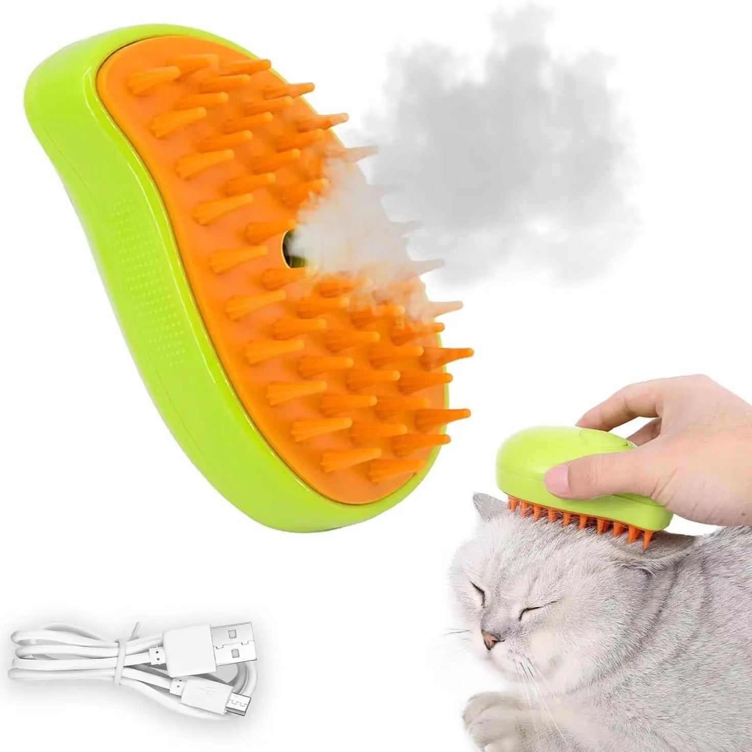 3-in-1 Cat Shed Steam Brush – Rechargeable Grooming & Steaming Pet Brush