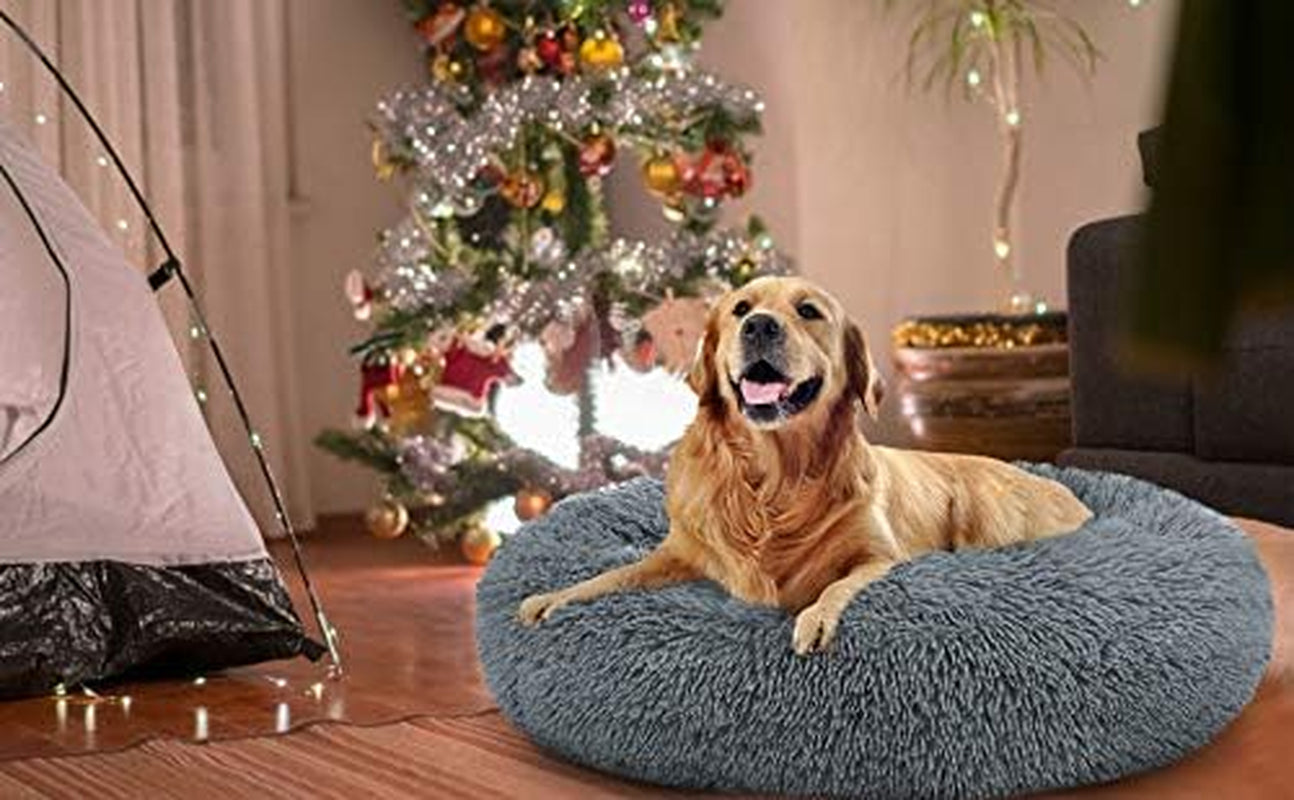 Calming Donut Dog Bed – Faux Fur, Fluffy, Anxiety-Relief (XXL, 36