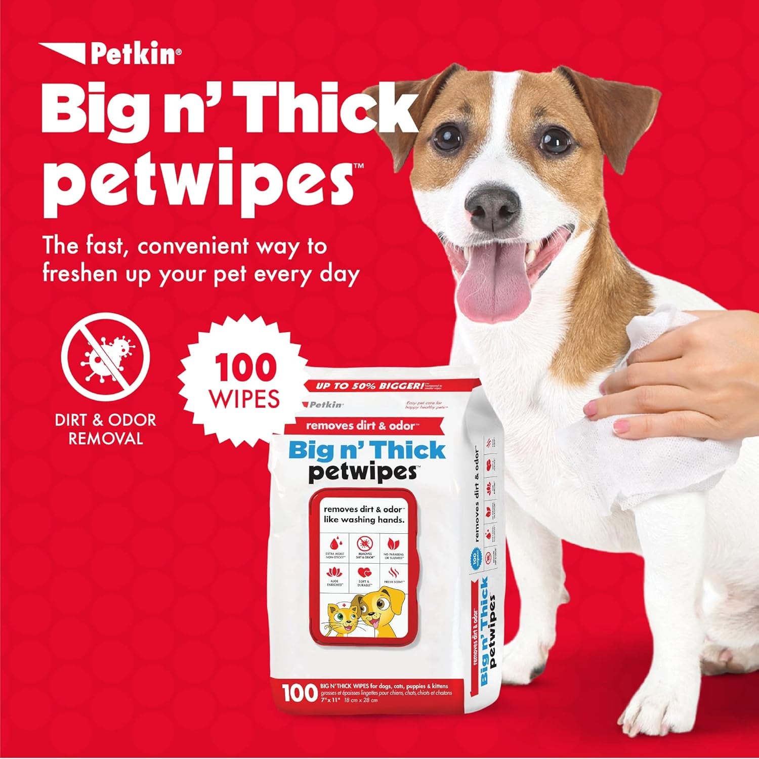Pet Wipes for Dogs & Cats – Large, Odor-Removing & Gentle Cleaning (100 Count)