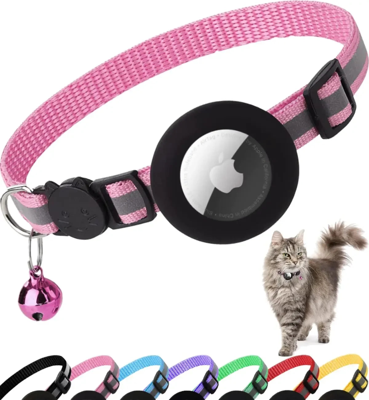 ATUBAN Breakaway Cat Collar – Reflective with AirTag Holder & Bell