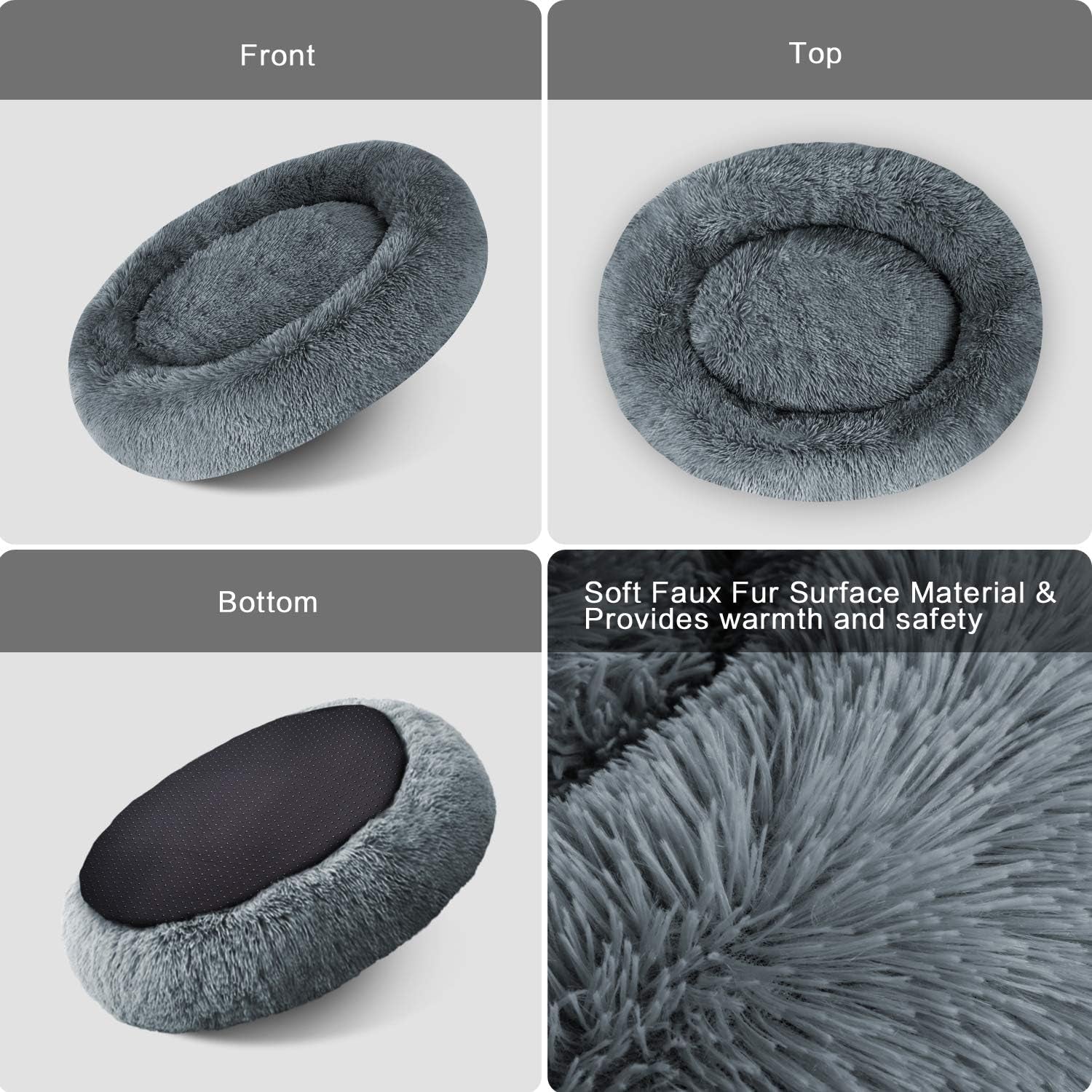 Calming Donut Dog Bed – Faux Fur, Fluffy, Anxiety-Relief (XXL, 36