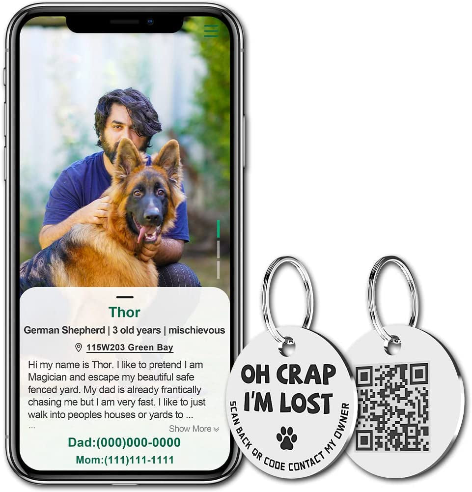 Stainless Steel QR Code Pet ID Tag – Instant Location Alerts & Online Profile