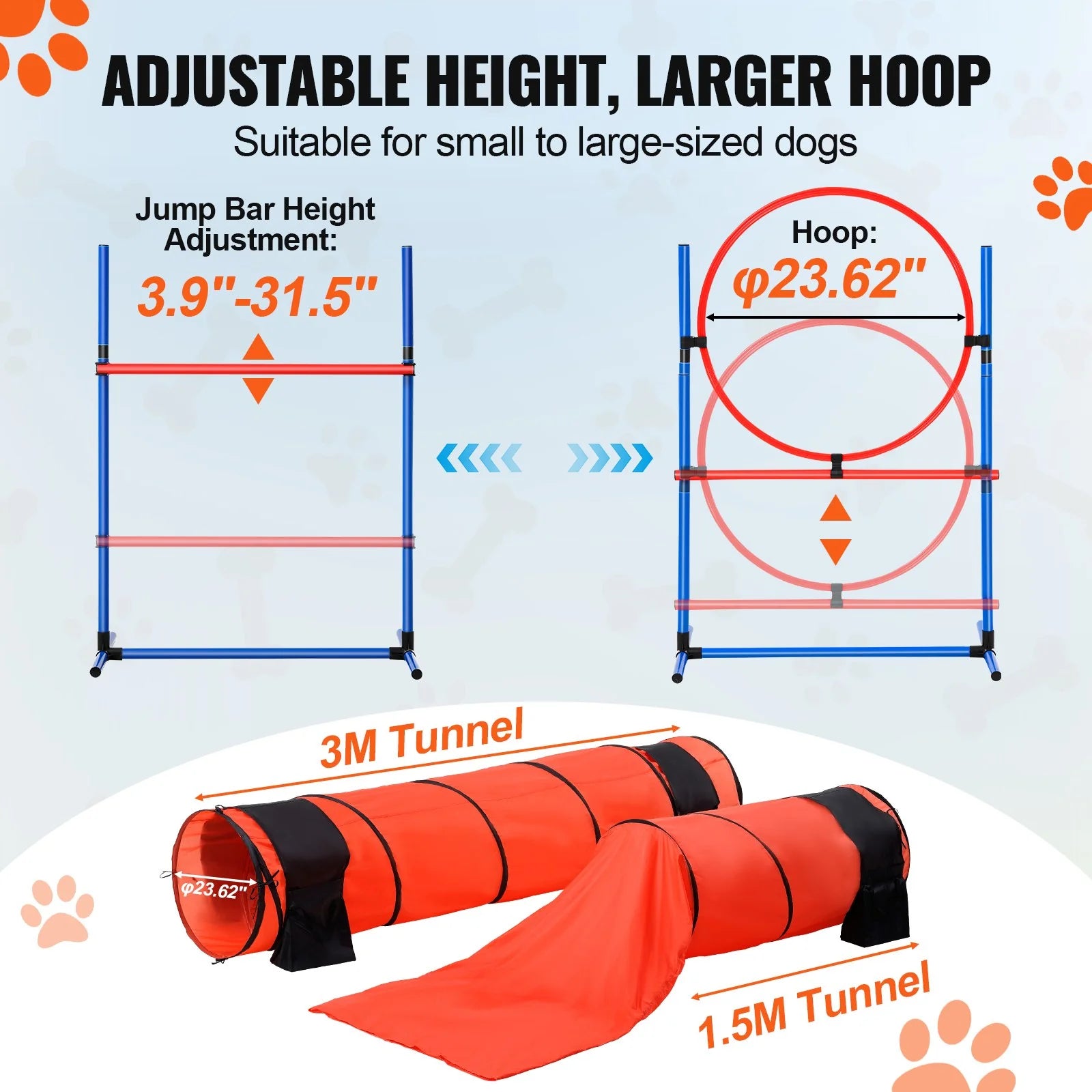 VEVOR Dog Agility Training Set – 7 PCS with Hurdles, Tunnels & Ring