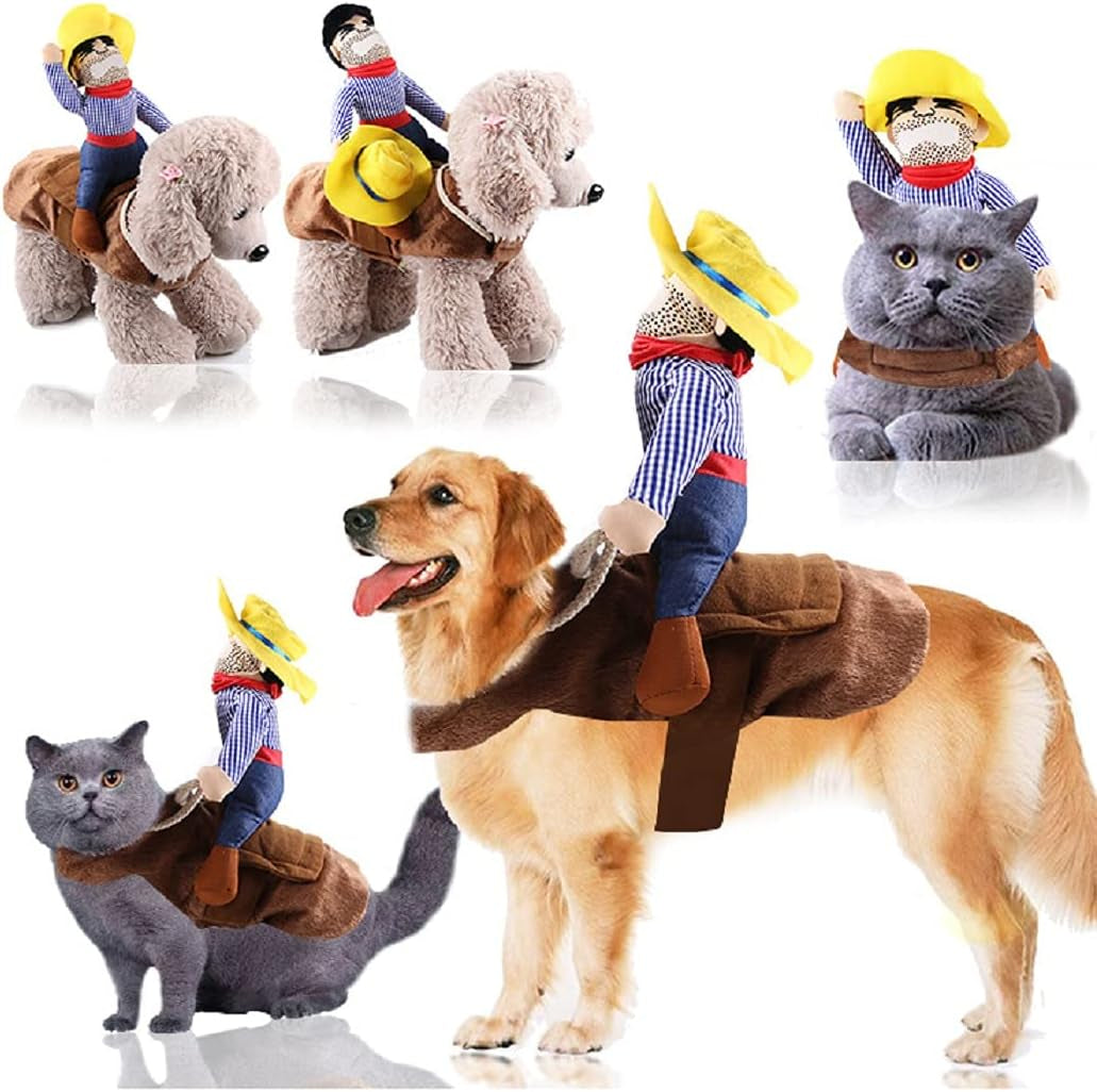 Halloween Cowboy Pet Costume – Funny Dog & Cat Rider Outfit (XL)