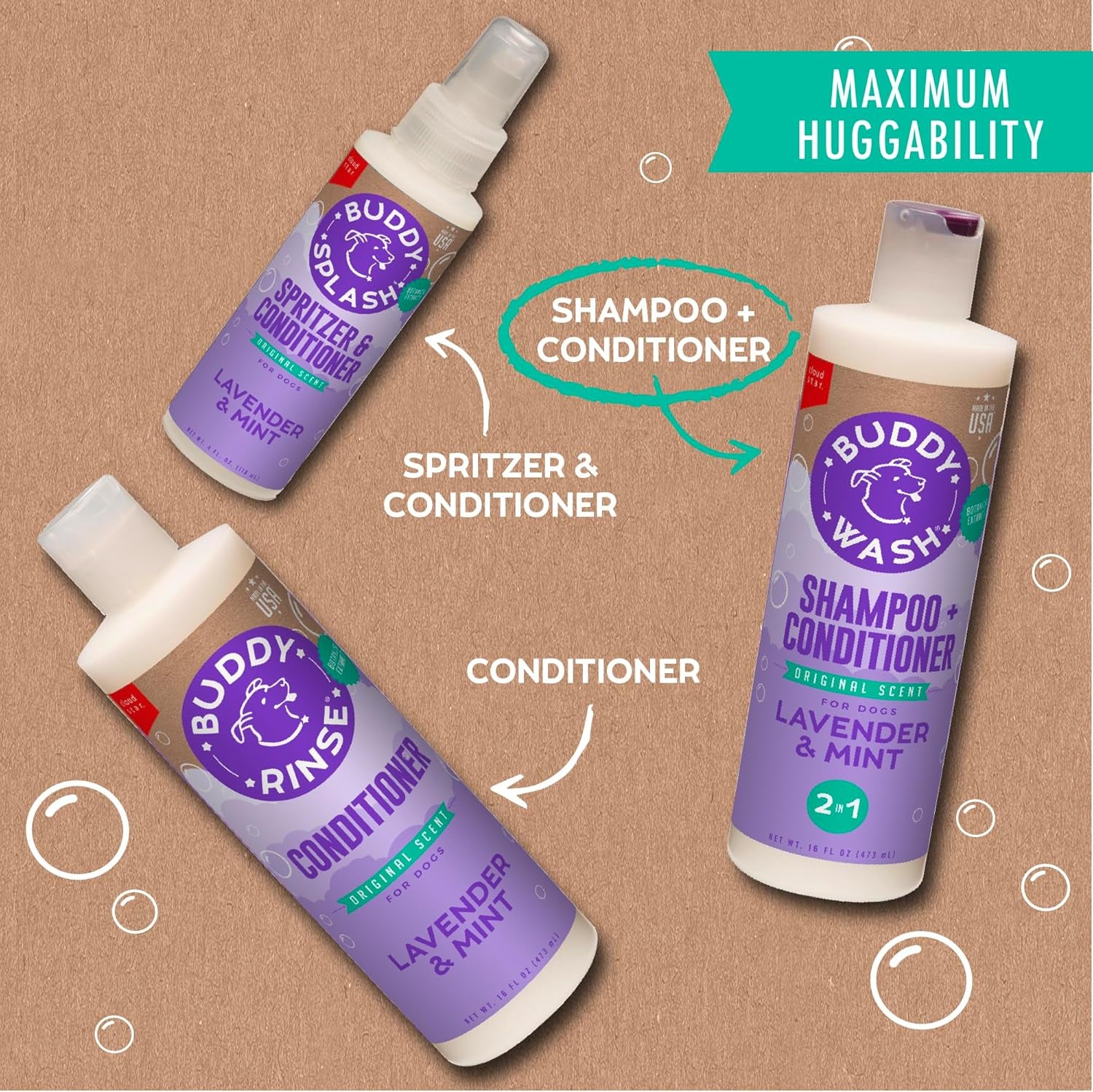 Buddy Wash 2-in-1 Dog Shampoo & Conditioner – Lavender & Mint (1 Gal)