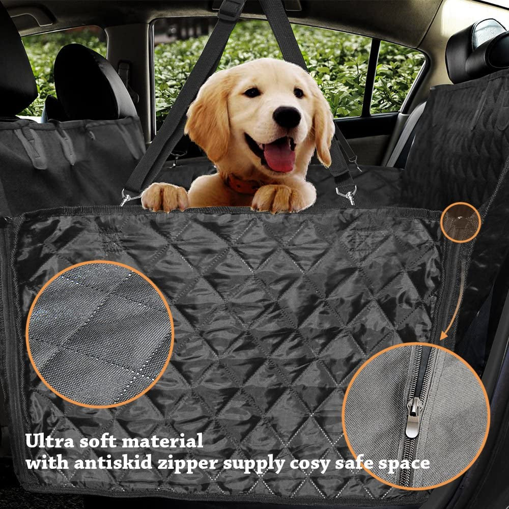 Luxury Quilted Dog Car Seat Cover – Waterproof, Non-Slip, Side Flaps (Black, 57