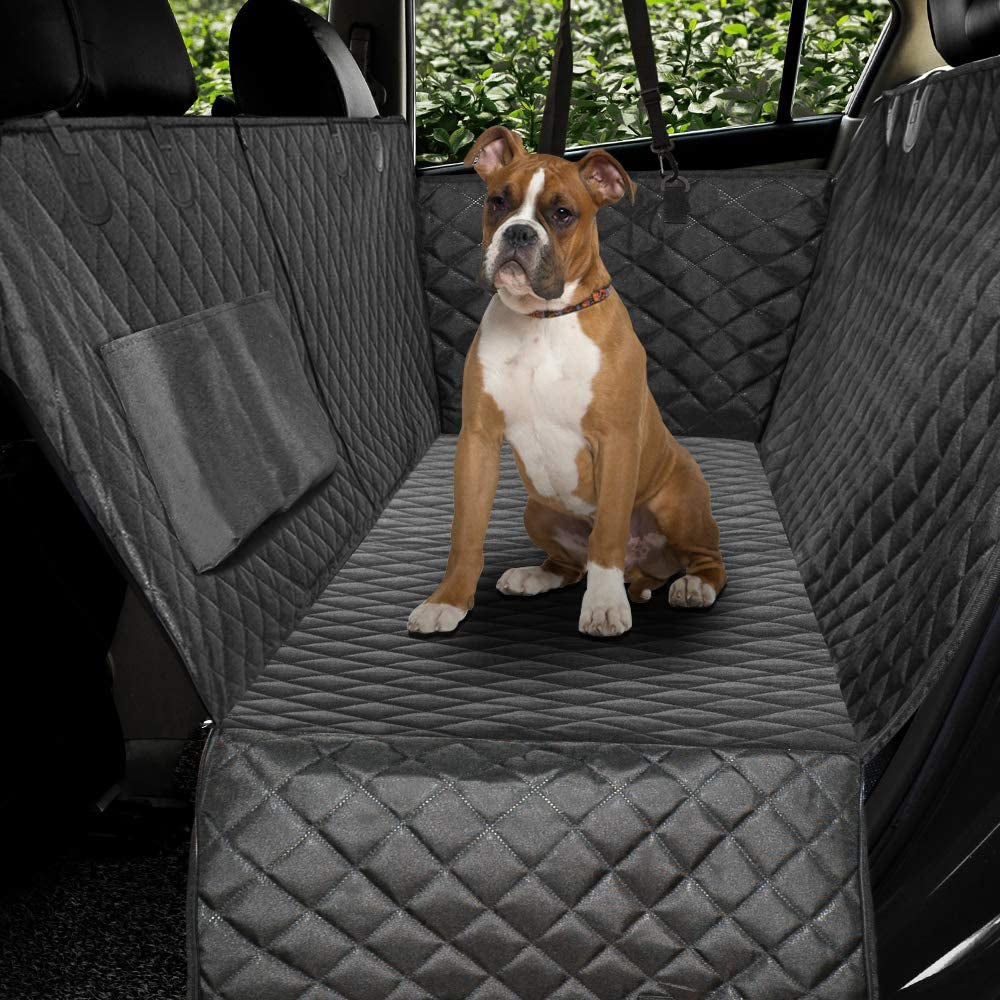 Luxury Quilted Dog Car Seat Cover – Waterproof, Non-Slip, Side Flaps (Black, 57