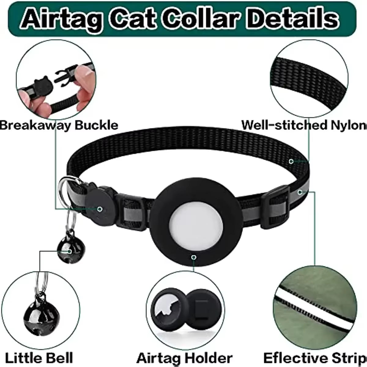 ATUBAN Breakaway Cat Collar – Reflective with AirTag Holder & Bell