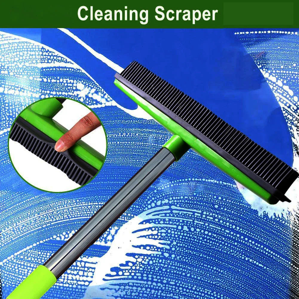 Pet Hair Rubber Broom – Carpet & Floor Cleaner with Squeegee & Hair Remover