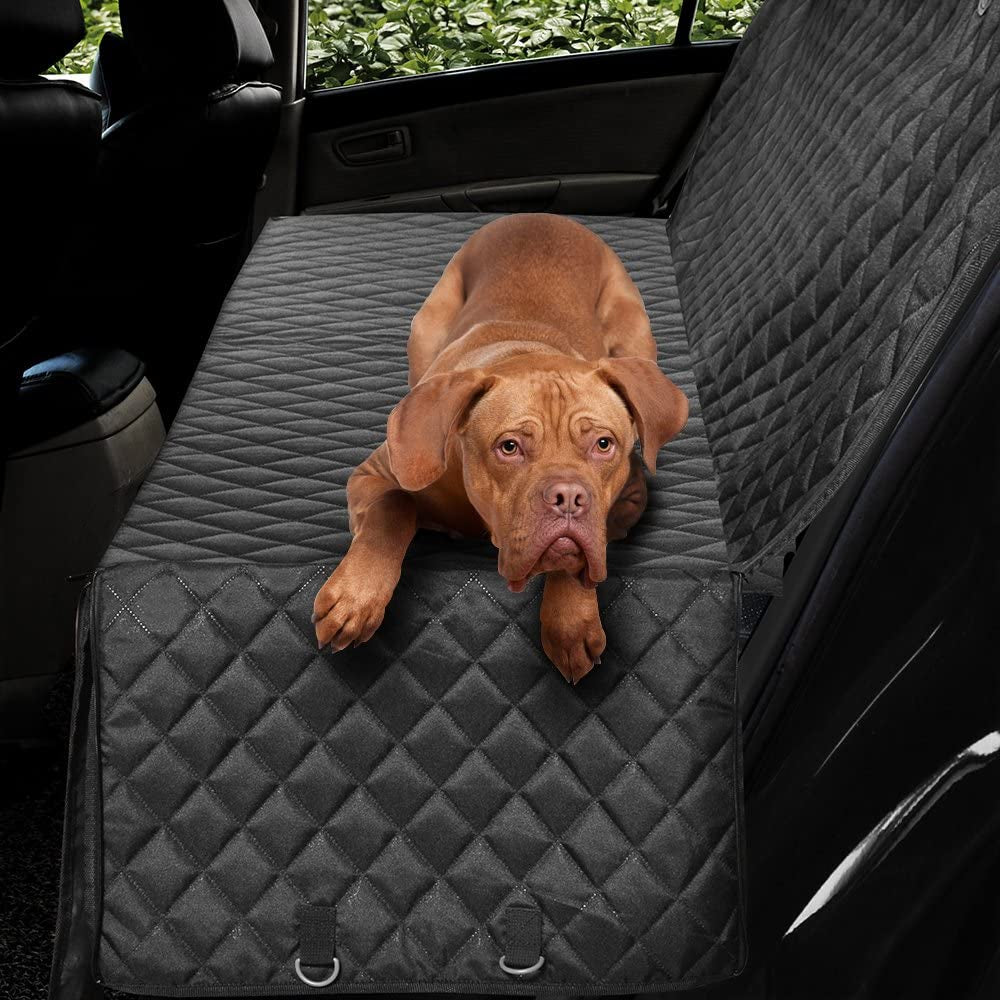 Luxury Quilted Dog Car Seat Cover – Waterproof, Non-Slip, Side Flaps (Black, 57