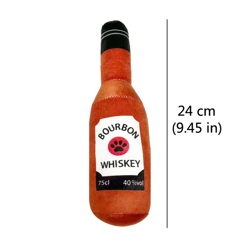 Plush Beer Bottle Dog Toy – Squeaky Chew Toy for Small & Large Dogs