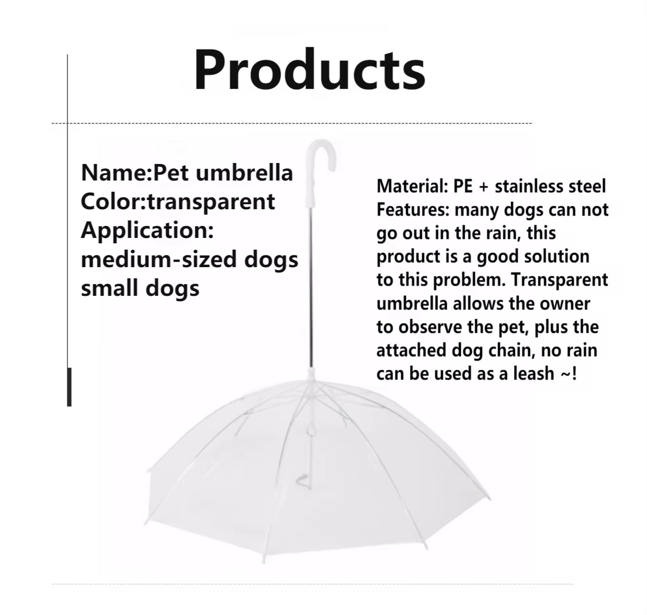 Pet Umbrella Leash – Rain & Snowproof, Adjustable for Small Dogs