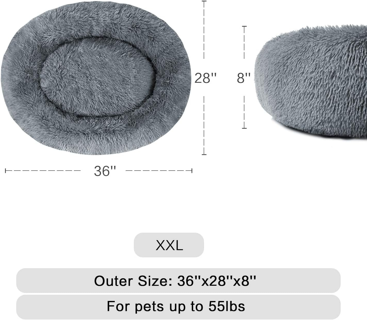 Calming Donut Dog Bed – Faux Fur, Fluffy, Anxiety-Relief (XXL, 36
