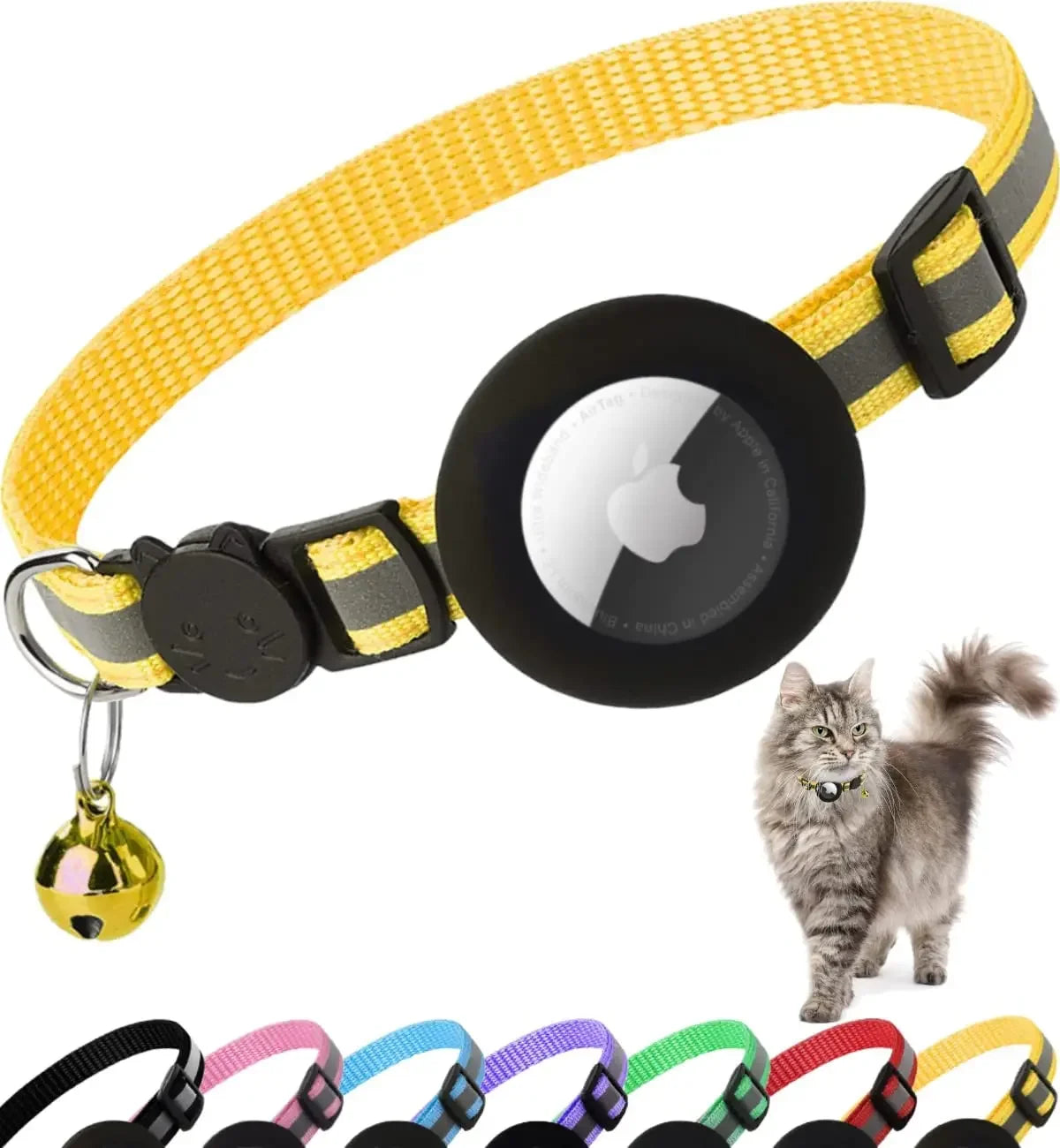 ATUBAN Breakaway Cat Collar – Reflective with AirTag Holder & Bell