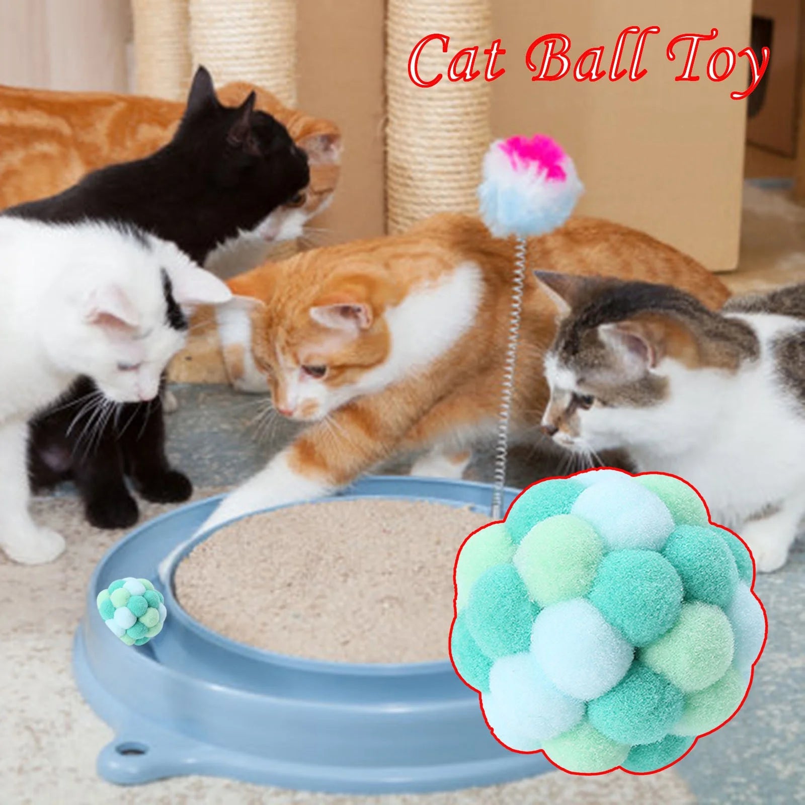 Colorful Fuzzy Cat Balls – Interactive Stretch Toy with Bell