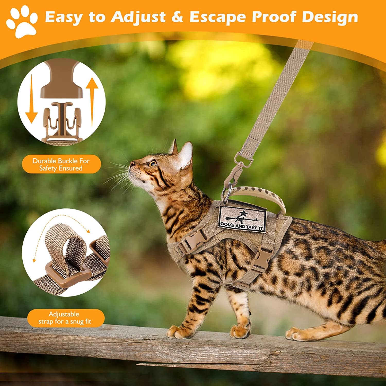 Tactical Cat Harness & Leash Set – Escape-Proof, Adjustable, Padded (Khaki)