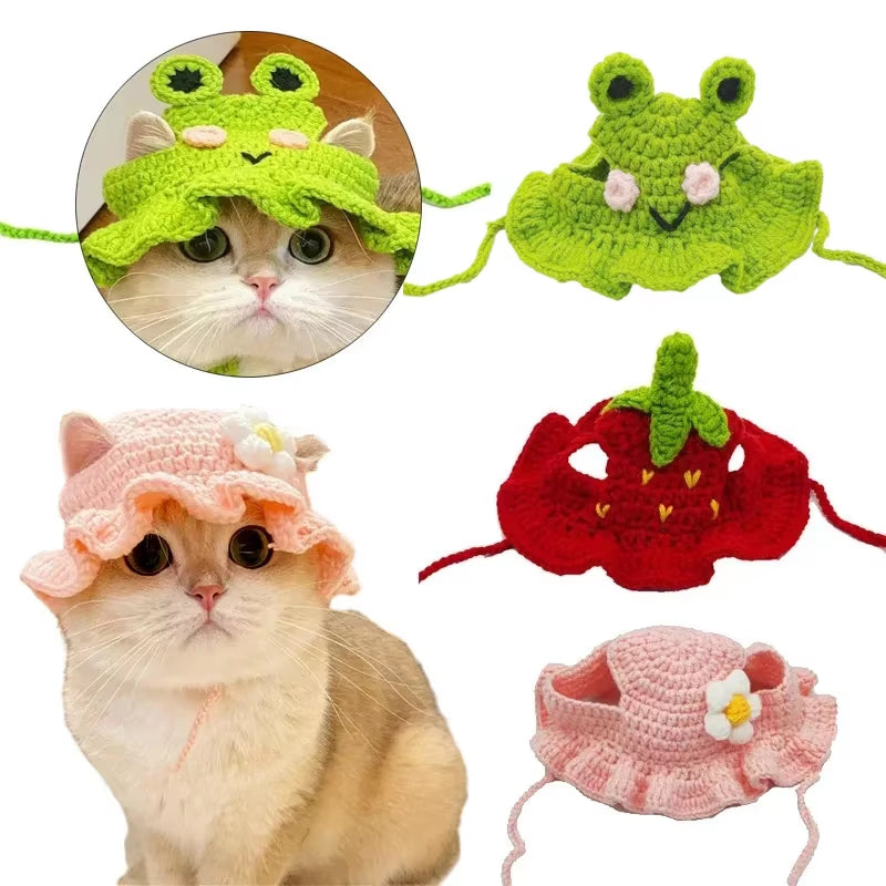 Handmade Knitted Cat Hat – Elastic, Pet Headwear for Kittens & Puppies, Photo Prop